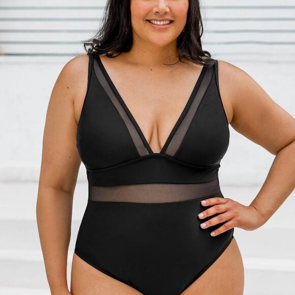Cupshe Plunge V-Neck One-Piece Swimsuit | Size 3X | NWT | Burnt Orange | Mesh Pa - Picture 2 of 2
